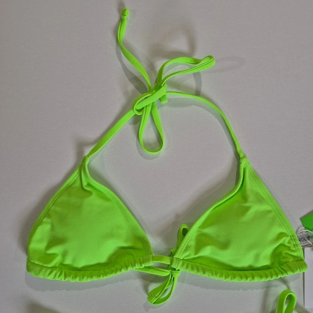 Holipick Womens Neon Lime Green‎ Triangle Side Tie Bikini Swimsuit Set XS NWT